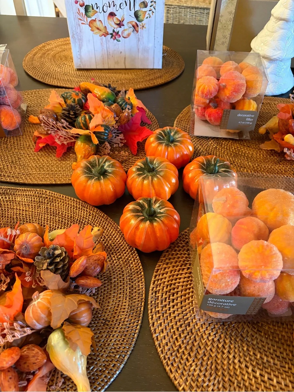 Huge Fall Decor Lot Pier 1 Flocked Pumpkins Vintage Wicker Place Mats ETC
